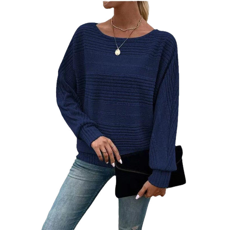 Damen lässiger Pullover mit strukturiertem Streifenmuster und weiten Ärmeln Drune