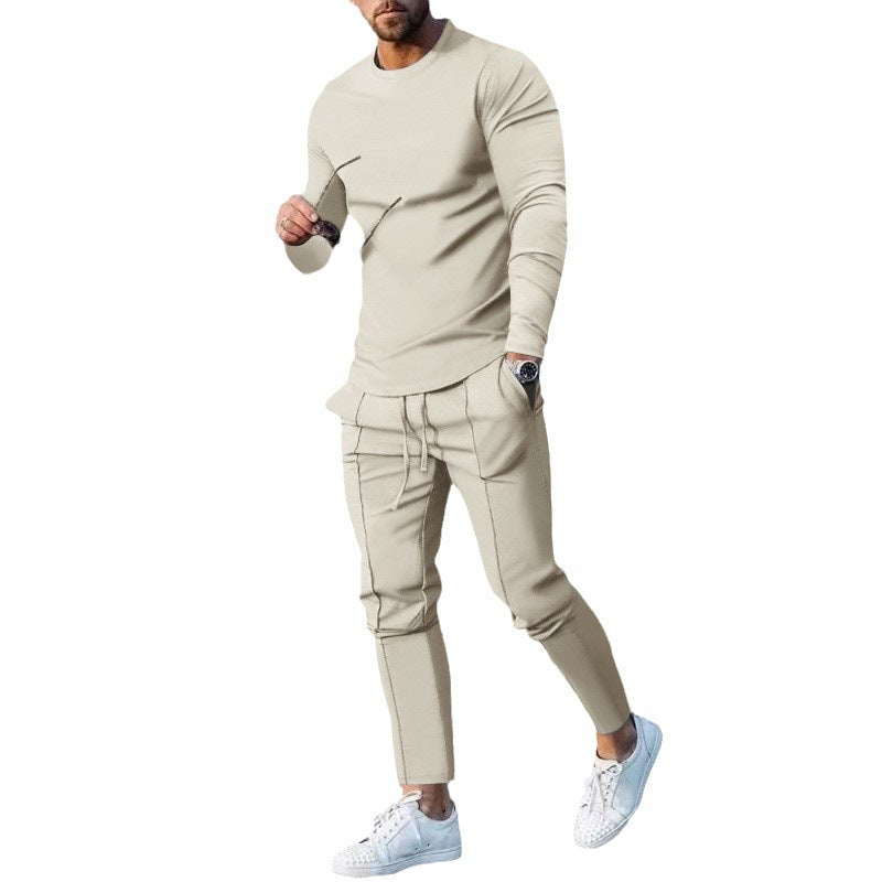 Herren nan eng anliegendes Langarmshirt aus Baumwollstretch mit Rundhalsausschnitt und körperbetonter Passform Drune