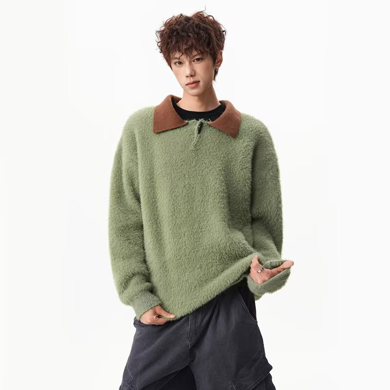 Herren Moderner Grobstrickpullover mit Stehkragen Drune
