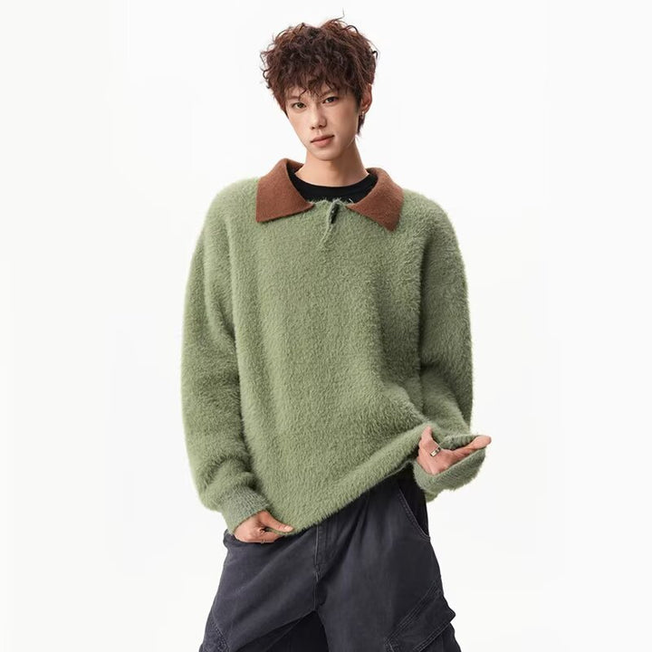 Herren Moderner Grobstrickpullover mit Stehkragen Drune
