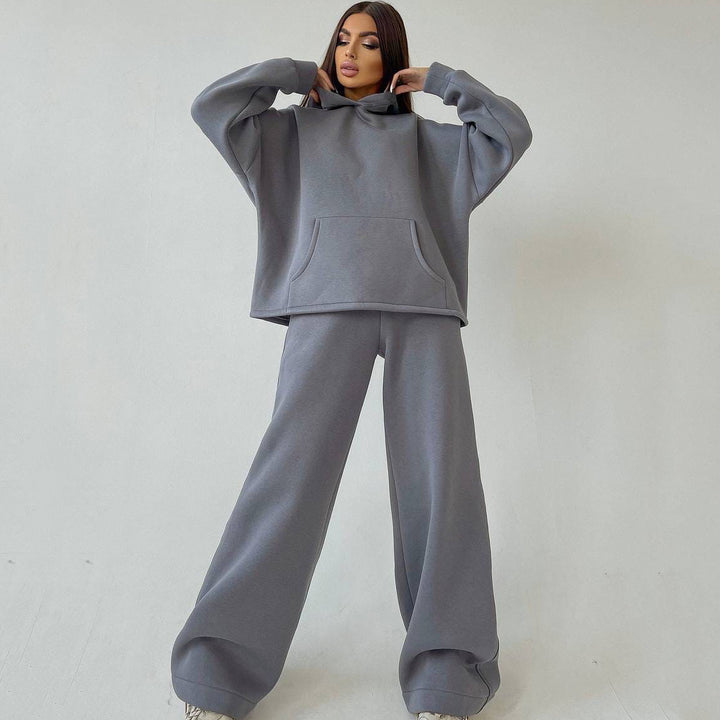 Damen zweiteiliges Lounge-Set mit sculpting High Waist Palazzohose und oversized Kapuzenhoodie Drune