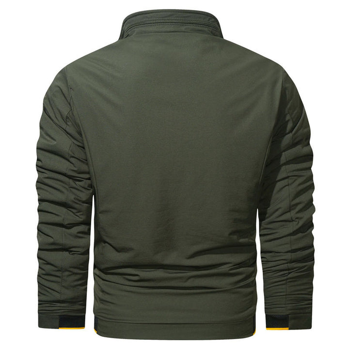 Herren Slim-Fit Urbanes Stehkragen-Blouson mit Reißverschluss, kontrastierten Bündchen und Zierapplikationen Drune