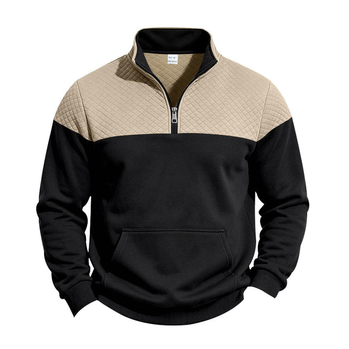 Herren Halbzip-Sweatshirt mit gesteppter Schulterpasse und Kängurutasche Drune