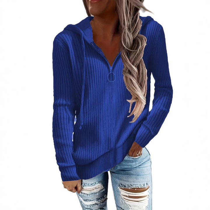Damen Lässiger Rippstrick-Hoodie mit halbhohem Reißverschluss und Ringzipper Drune