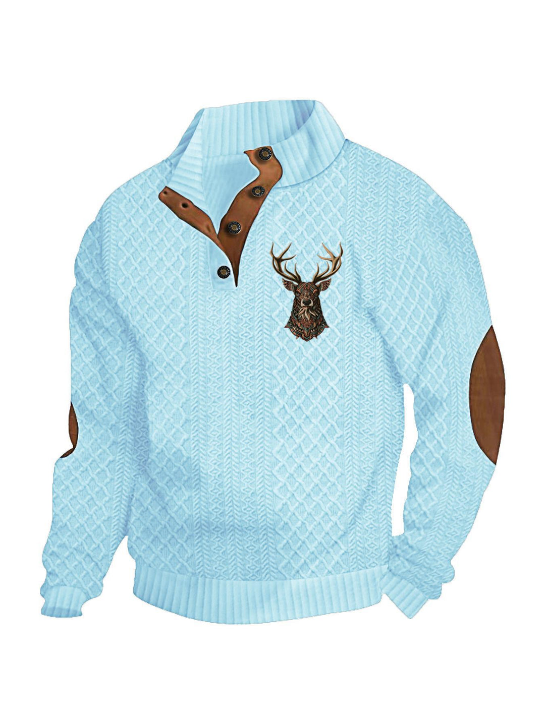 Herren nan Heritage-Strukturpullover mit Stehkragen Lederimitat-Besatz Ellenbogen-Patches und Halbknopfleiste Drune