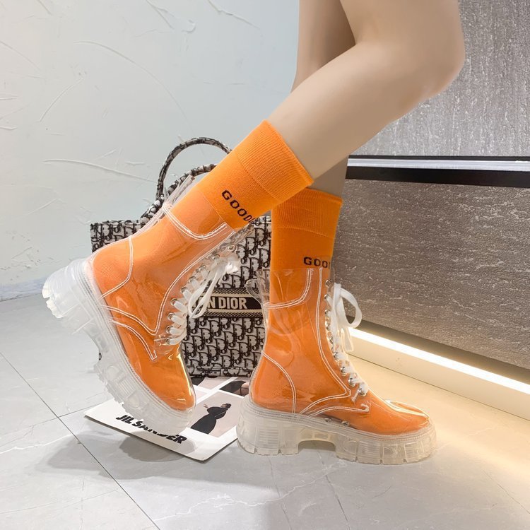 Damen transparente Plateaustiefelette mit sockenähnlichem Strickschaft und Profilsohle Drune