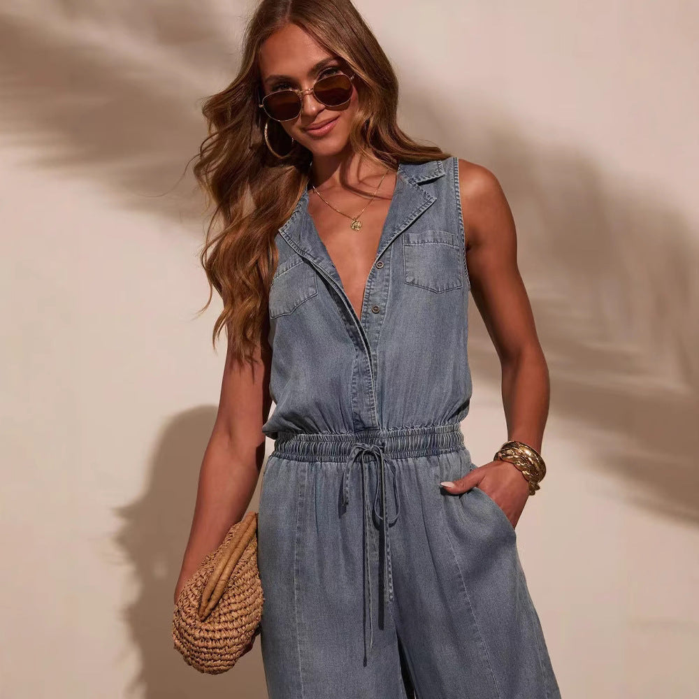 Damen Lässiger Jeans-Overall mit Gürtel Drune