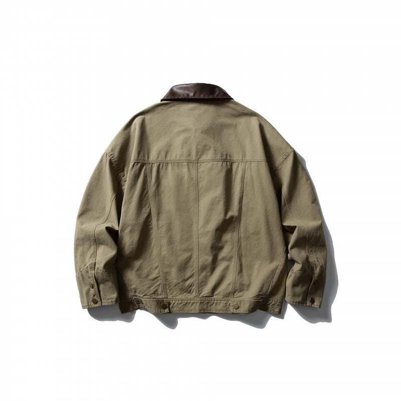 Herren Boxy-Canvasjacke mit Lederkragen und Overshirt-Silhouette Drune