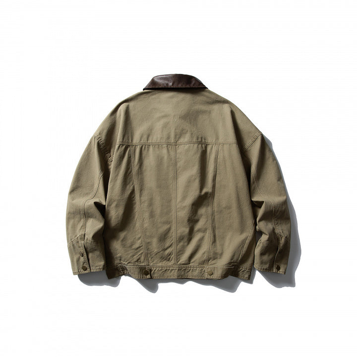 Herren Boxy-Canvasjacke mit Lederkragen und Overshirt-Silhouette Drune