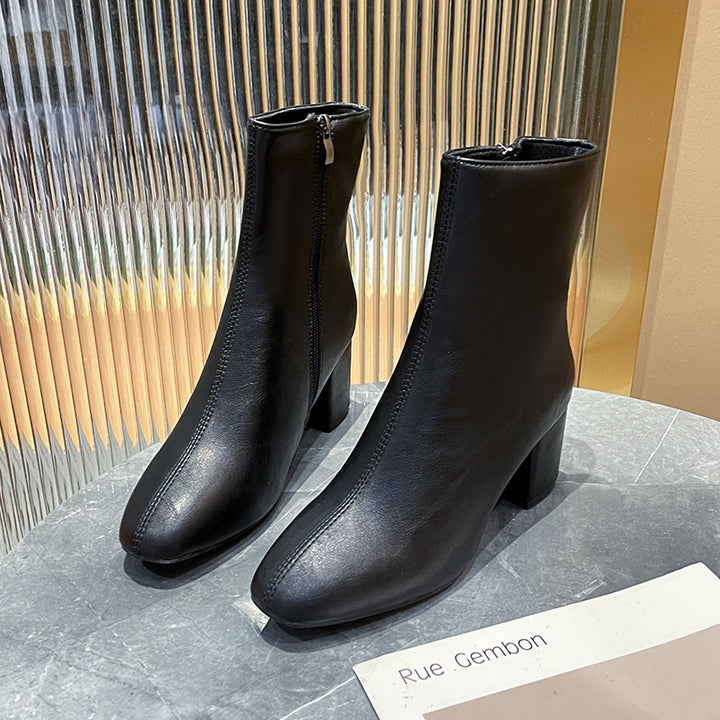 Damen nan elegante knöchelhohe Stiefelette in glatter Lederoptik mit mittelhohem Blockabsatz und dezenter Frontnaht Drune