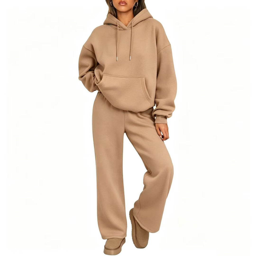 Damen Oversized Hoodie-Set mit Kängurutasche und weiter Palazzohose Drune