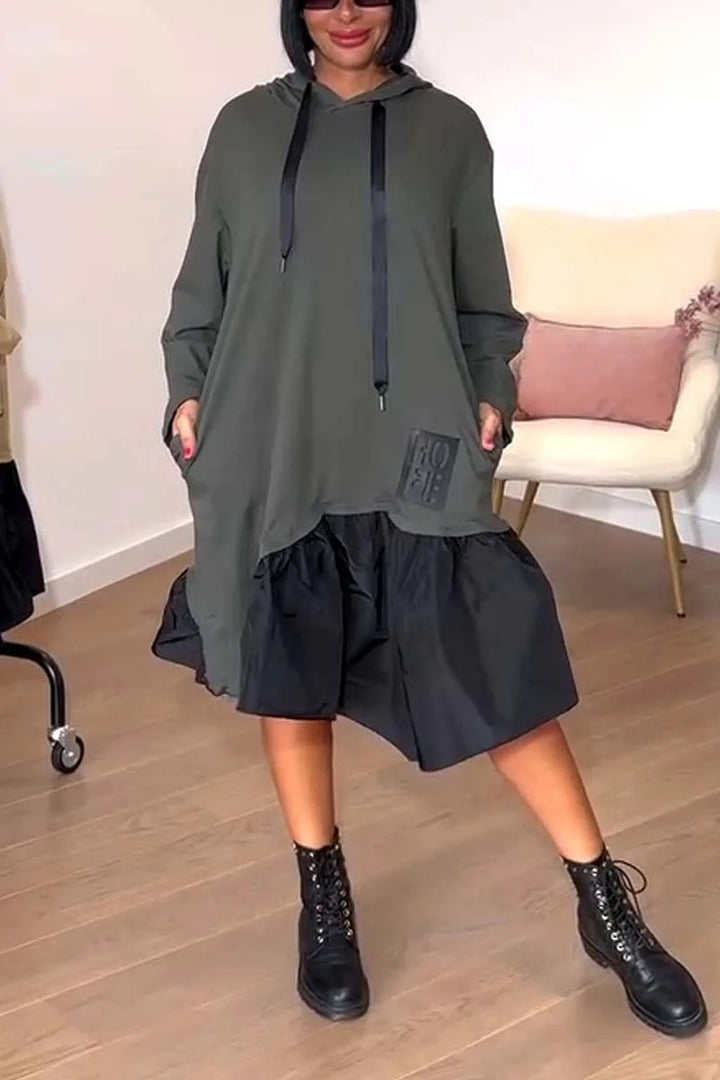 Damen Hoodie-Kleid mit voluminösem Rock und praktischen Taschen Drune