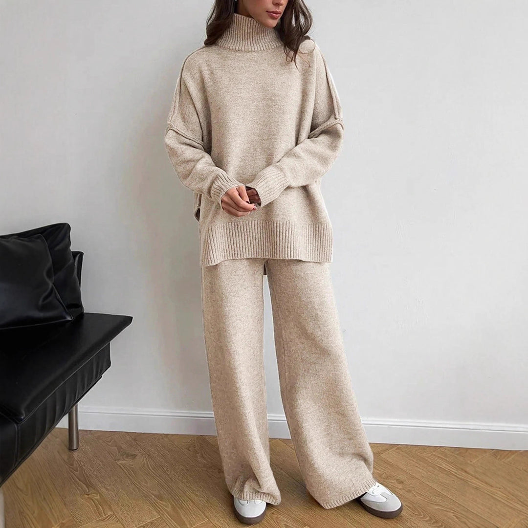 Damen kuscheliger Strickanzug mit hohem Kragen und weitem Schnitt Drune