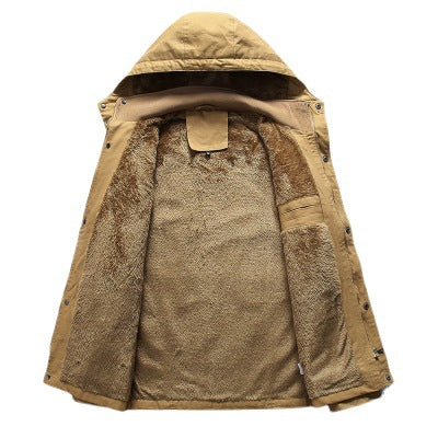 Herren Robuster Canvas-Fieldparka mit durchgehendem Teddyfutter, abnehmbarer Kapuze und Multifunktions‑Taschen Drune