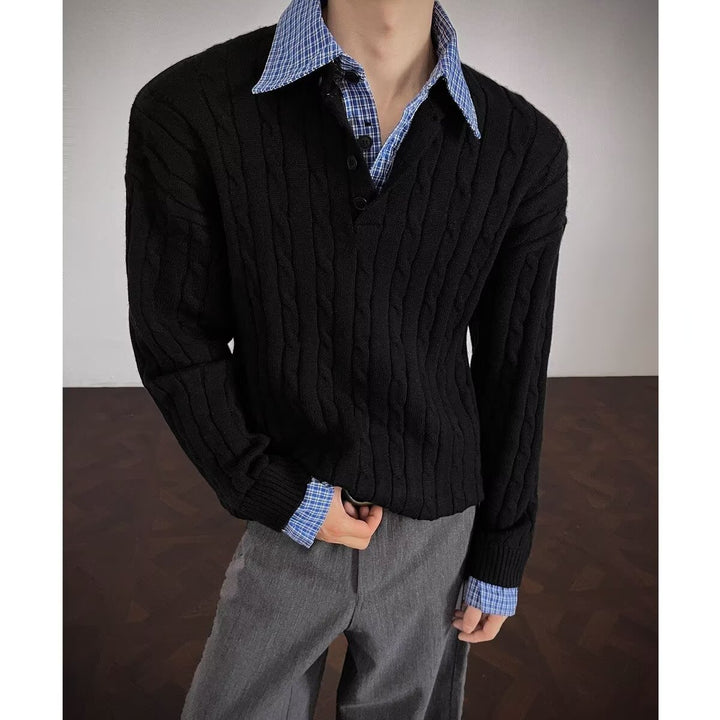 Herren Modischer Grobstrickpullover mit V-Ausschnitt Drune