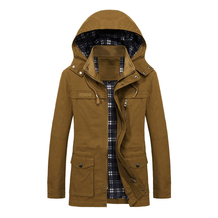 Herren leichter Kapuzen‑Fieldparka aus Baumwollmix mit karierter Innenfütterung Drune