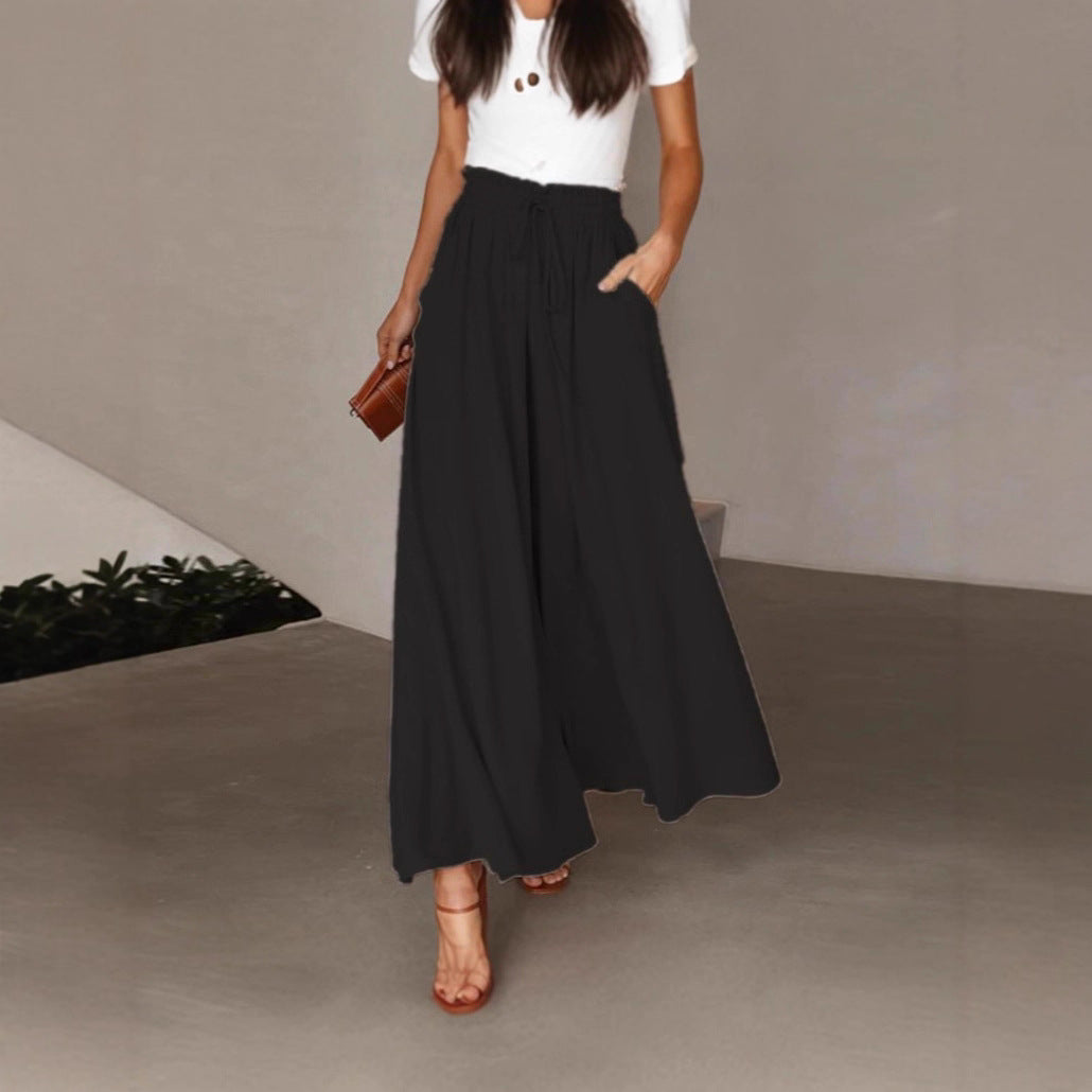 Damen weite Hose mit elastischem Bund und Taschen Drune