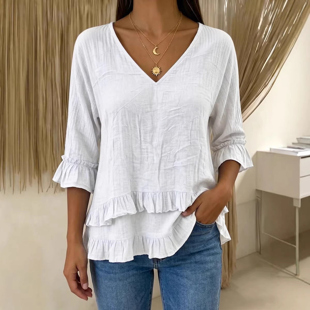 Damen Verspielte Langarm Bluse mit Volant Drune