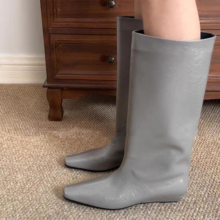 Damen kniehohe Stiefel mit quadratischer Zehenform und schlankem Schaft Drune