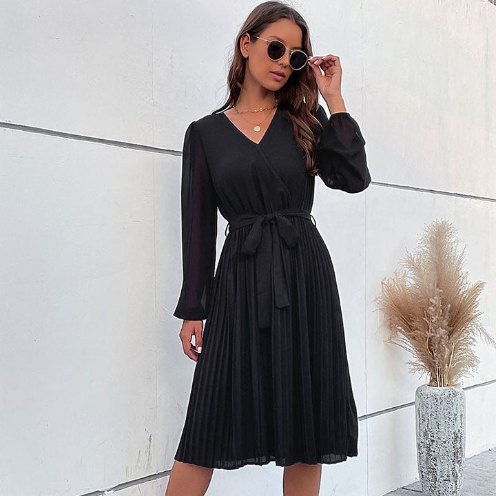 Damen Plissiertes Wickelkleid mit Gürtel Drune