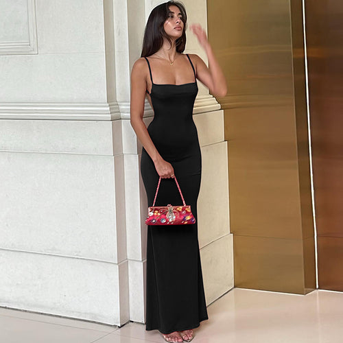 Damen Figurbetontes Langkleid mit schmalen Spaghetti-Trägern Drune