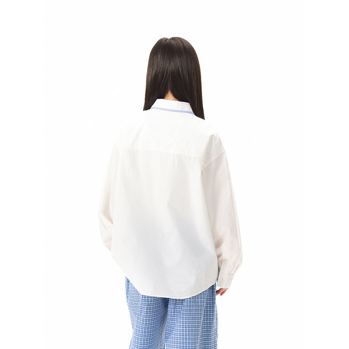 Damen Oversize-Hemdbluse mit kontrastierter Kragenpaspel und Brusttasche Drune