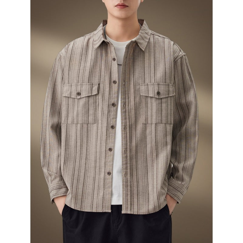 Herren Gestreiftes Hemdjacke mit Brusttaschen Drune