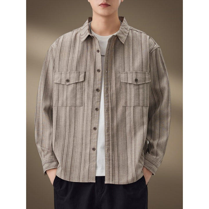 Herren Gestreiftes Hemdjacke mit Brusttaschen Drune