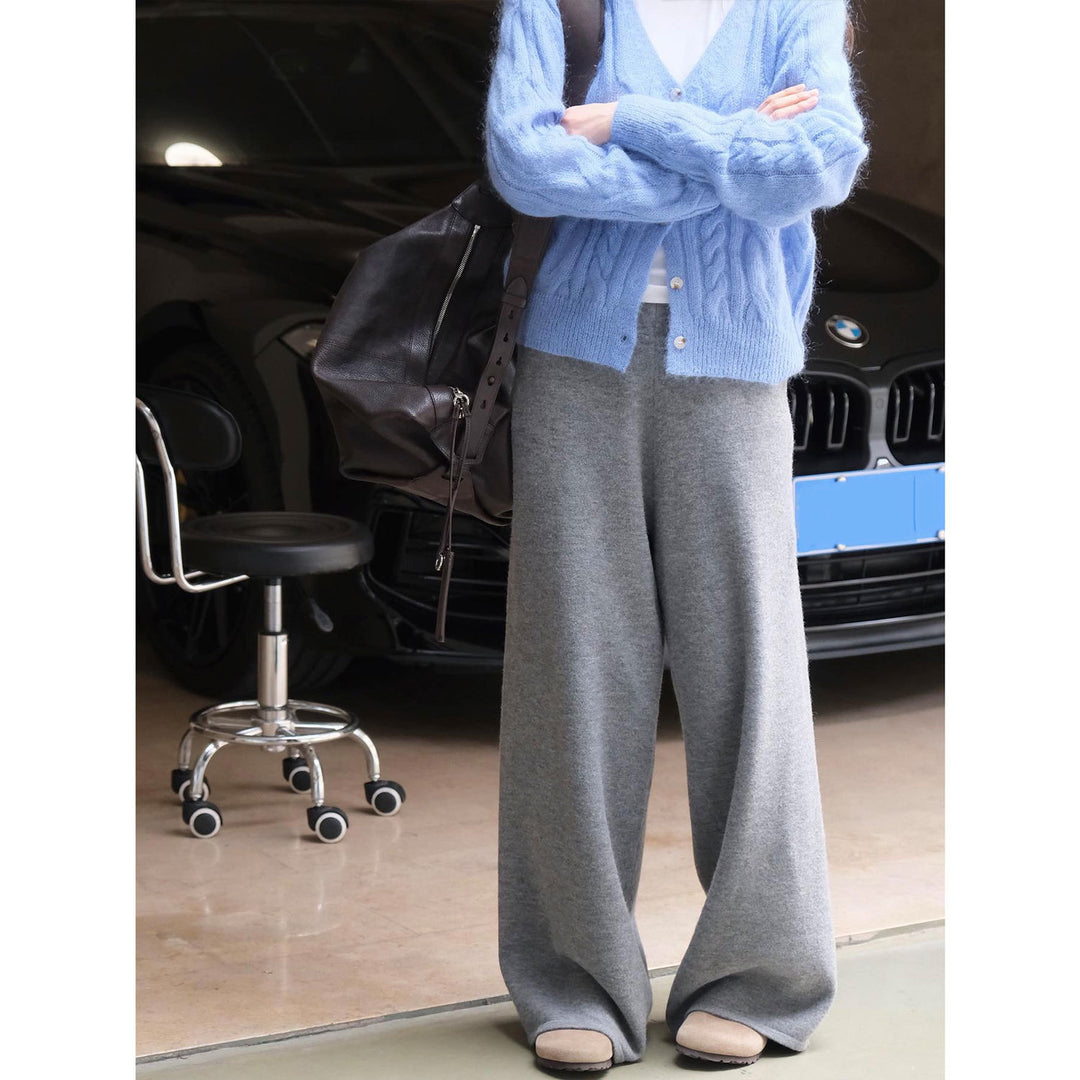 Damen Weite Strick‑Palazzohose im Lounge‑Look mit hohem Bund Drune