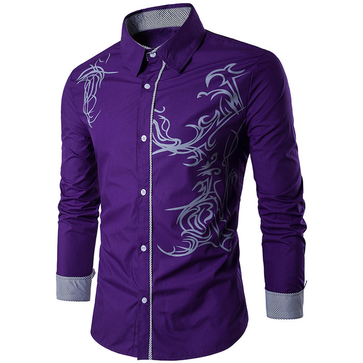 Herren nan figurbetontes Hemd mit Tribal-Print, verdeckter Knopfleiste und Kontrastkragen Drune