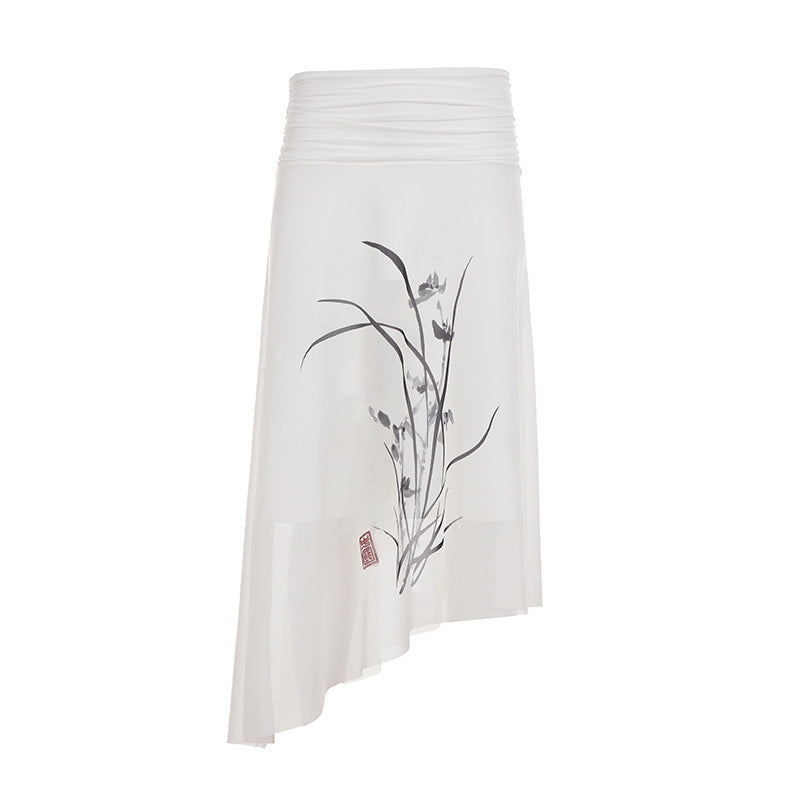 Damen Asymmetrischer Chiffonrock mit gerafftem Hochtaille-Bund und floralem Brushprint Drune
