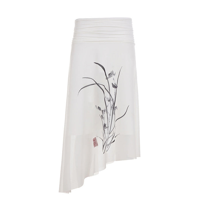 Damen Asymmetrischer Chiffonrock mit gerafftem Hochtaille-Bund und floralem Brushprint Drune