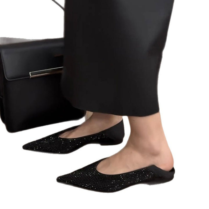 Damen Elegante spitz zulaufende Slipper mit Kristallbesatz und gepolstertem Komfortfußbett Drune