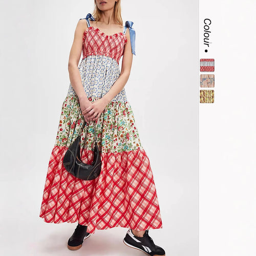 Damen Maxikleid mit floralen Mustern und voluminösem Rock Drune