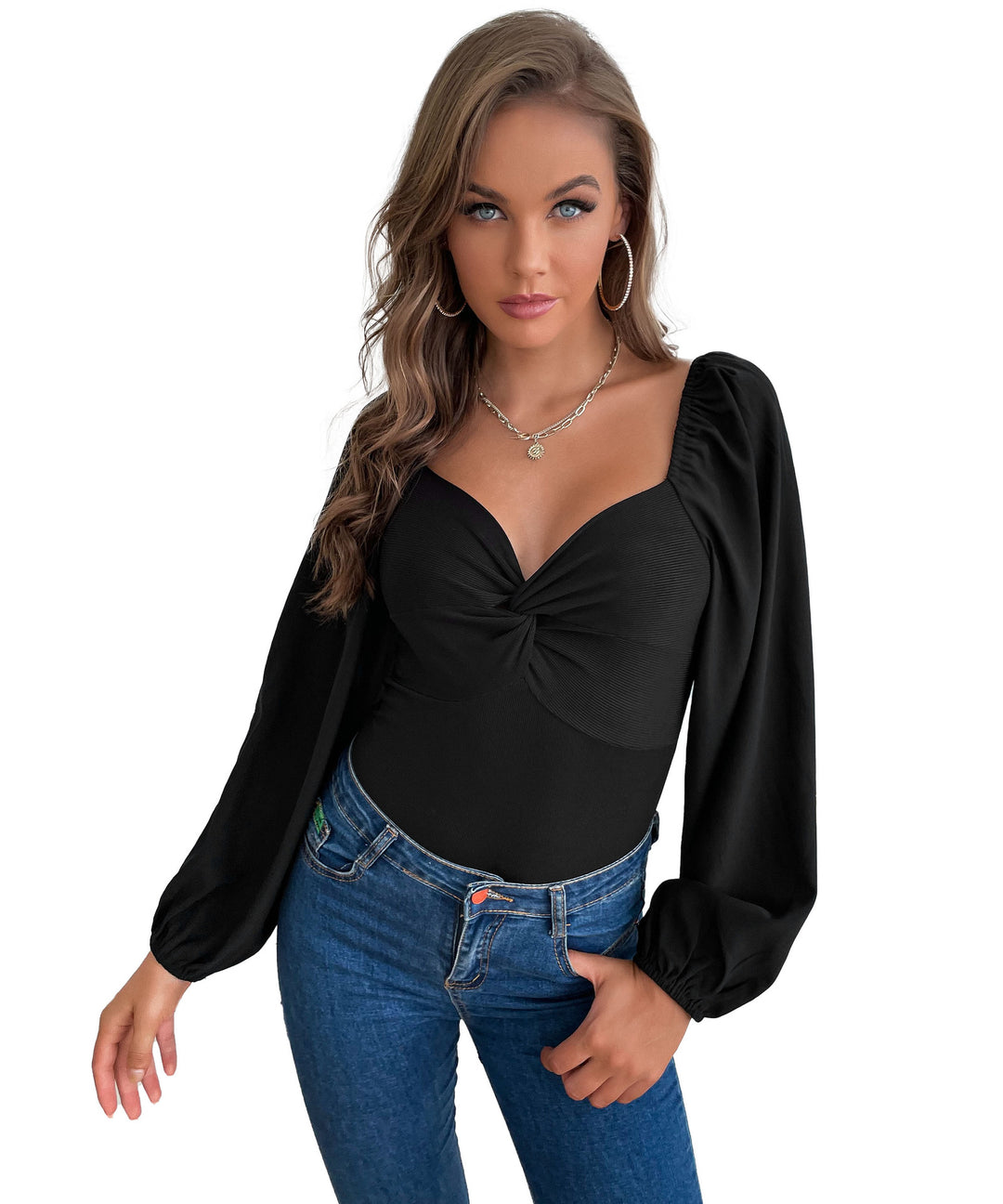 Damen Eleganter Bodys mit Puffärmeln Drune