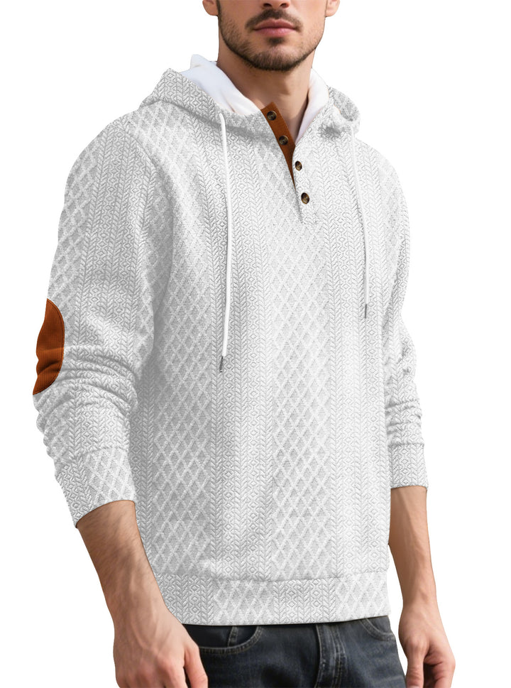 Herren nan Diamond-Struktur Kapuzenpullover mit Kurzknopfleiste, gesteppter Kapuzeninnenkante und Wildleder-Ellbogenpatch Drune