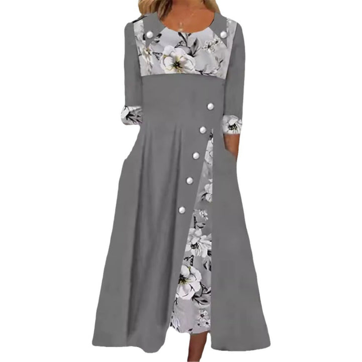 Damen Midi-Kleid mit floralem Kragen und durchgehenden Knopfdetails Drune