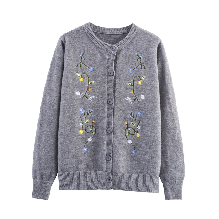 Damen Strickjacke mit floralem Stickdesign und dekorativen Knöpfen Drune