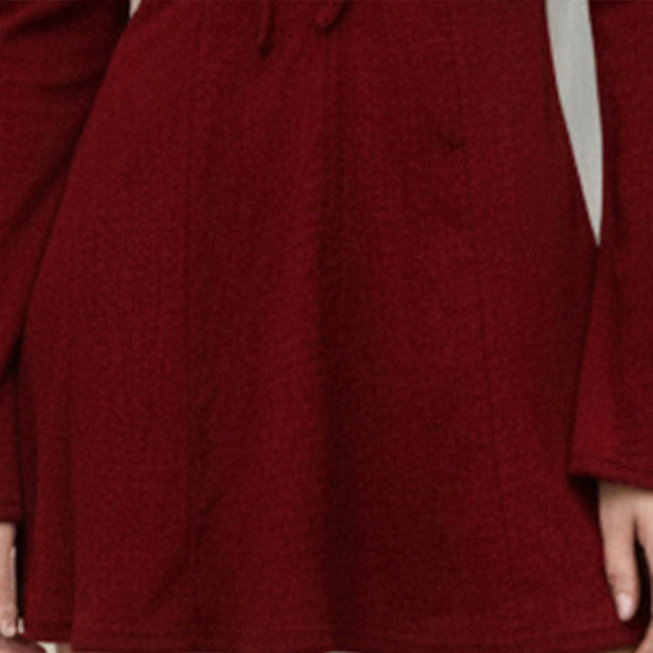 Damen elegantes Stretch-Minikleid mit Schnürbustier, taillierter A-Linie und Trompetenärmeln Drune