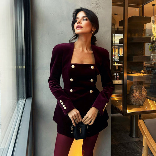 Damen Samt Blazer mit eleganten Knopfdetails Drune
