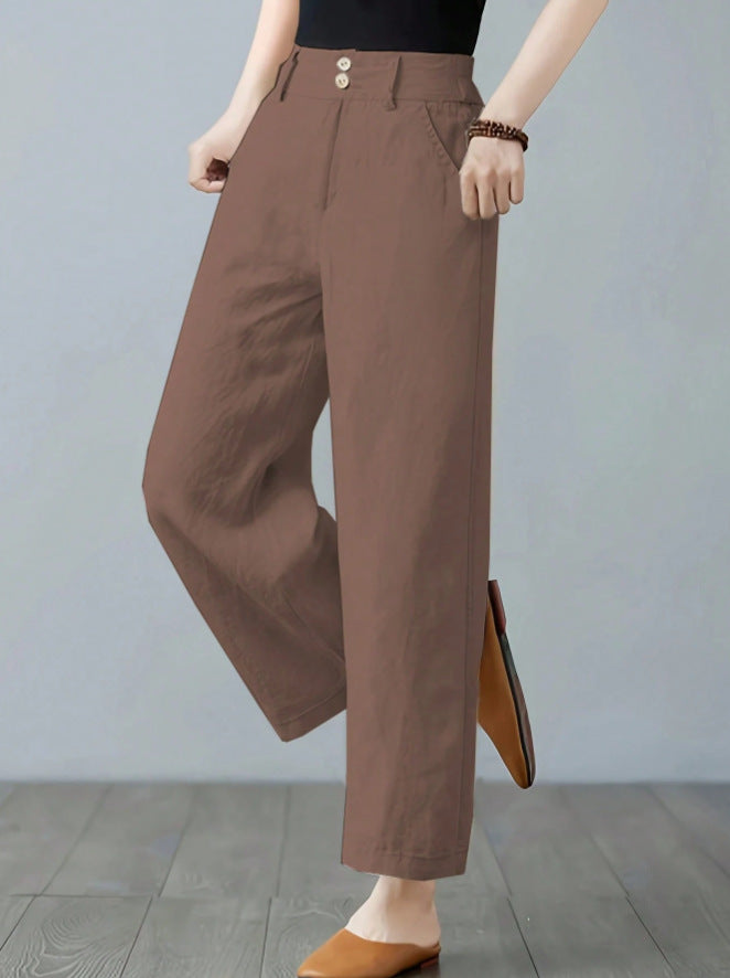 Damen Weite Leinenhose mit hohen Bund Drune