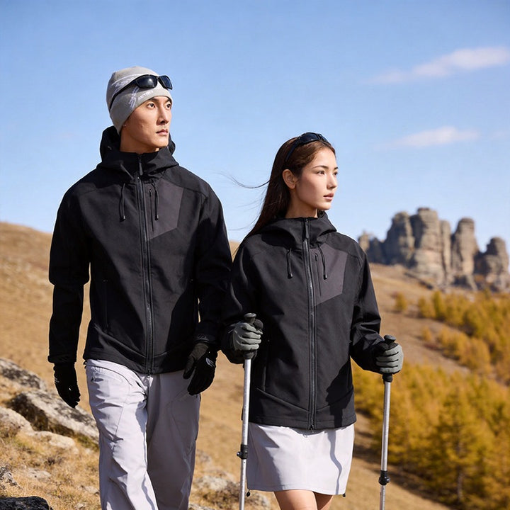 Unisex Softshell Outdoorjacke mit Kapuze, winddicht und elastisch Drune