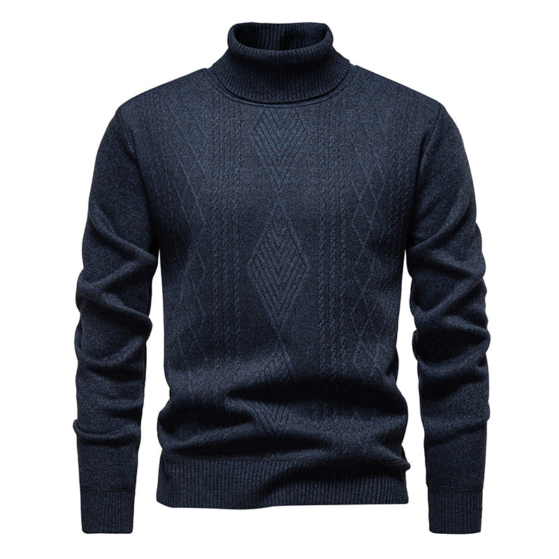 Herren nan Feinstrick-Rollkragenpullover mit strukturierter Zopfmuster-Struktur und körpernahem Schnitt Drune