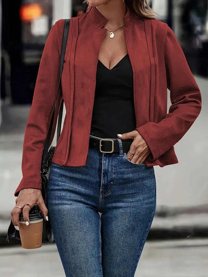 Drune | Kurzjacke Slim Passform Wollmischung Stehkragen Offene Vorderseite