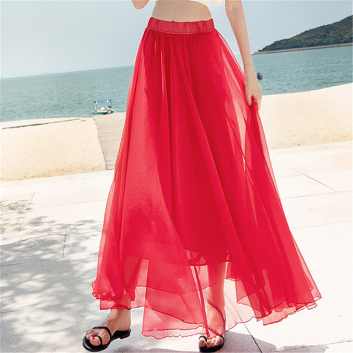 Damen nan fließender Maxirock aus Chiffon mit elastischem Bund und mehrlagigem Volant Drune