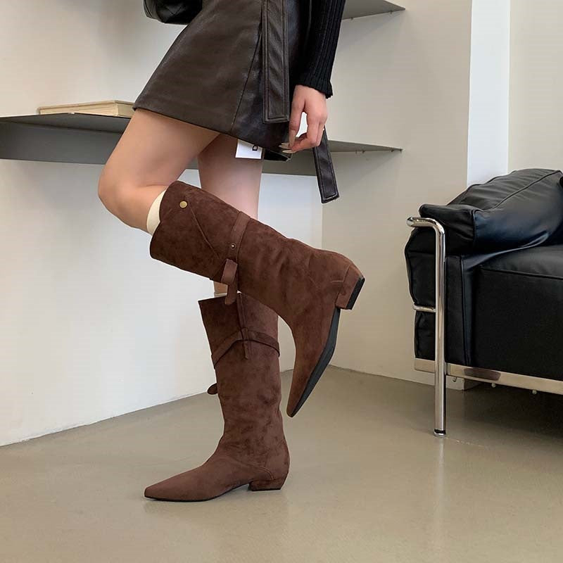 Damen Modische Stiefeletten aus Wildleder mit Wickel-Design Drune
