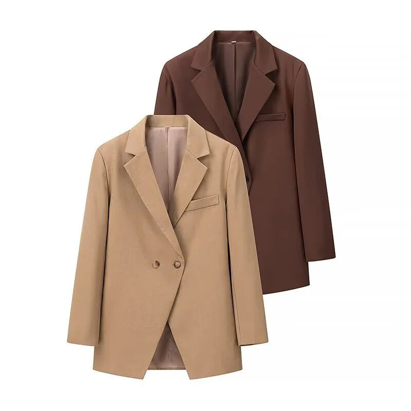 Damen nan längerer Zweireiher-Blazer mit Reverskragen, Brustleiste und leicht taillierter Silhouette Drune