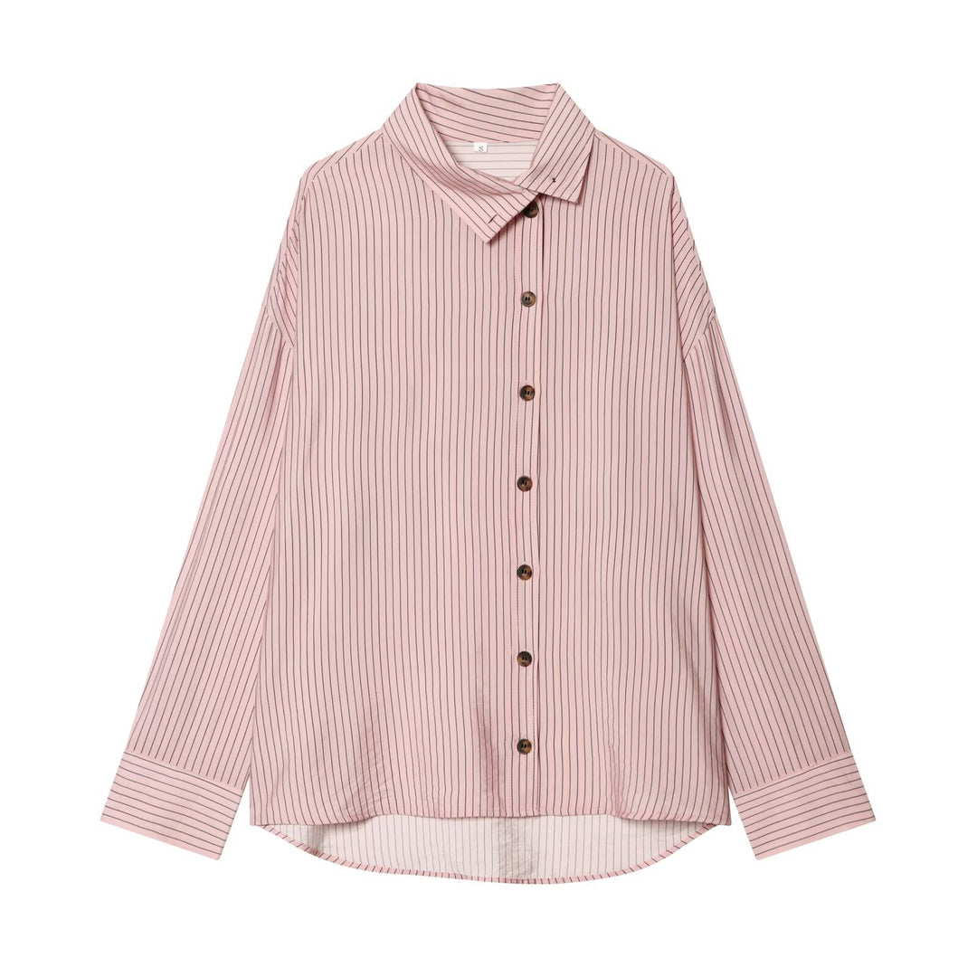 Damen Oversize-Hemdbluse mit durchgehender Knopfleiste und abgerundetem Saum Drune