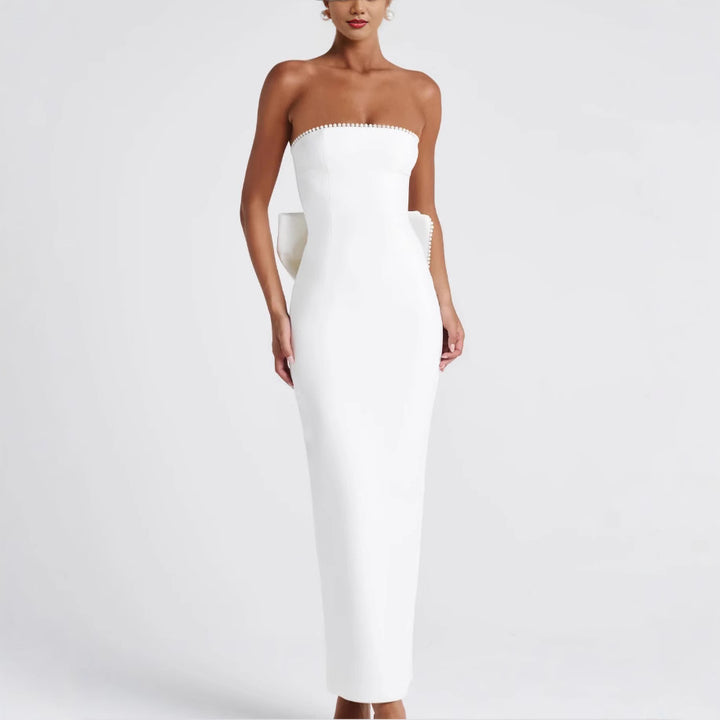 Damen Elegantes figurbetontes Maxikleid mit schulterfreiem Design und modischen Rüschendetails Drune