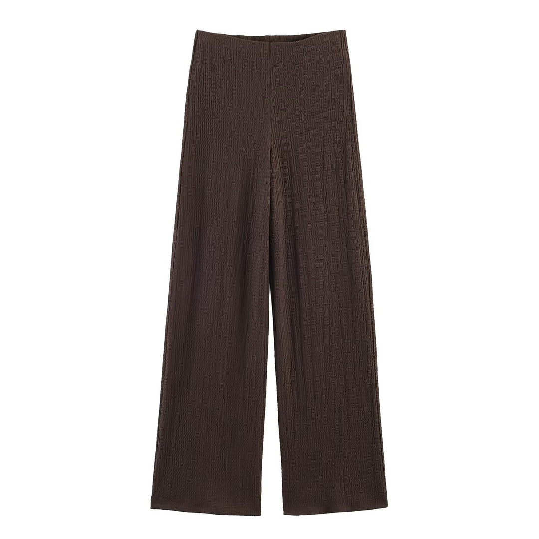 Damen Zweiteiliges Feinstrick-Set mit Kurzarm-Polokragen-Top und High‑Waist Weitbein‑Hose Drune